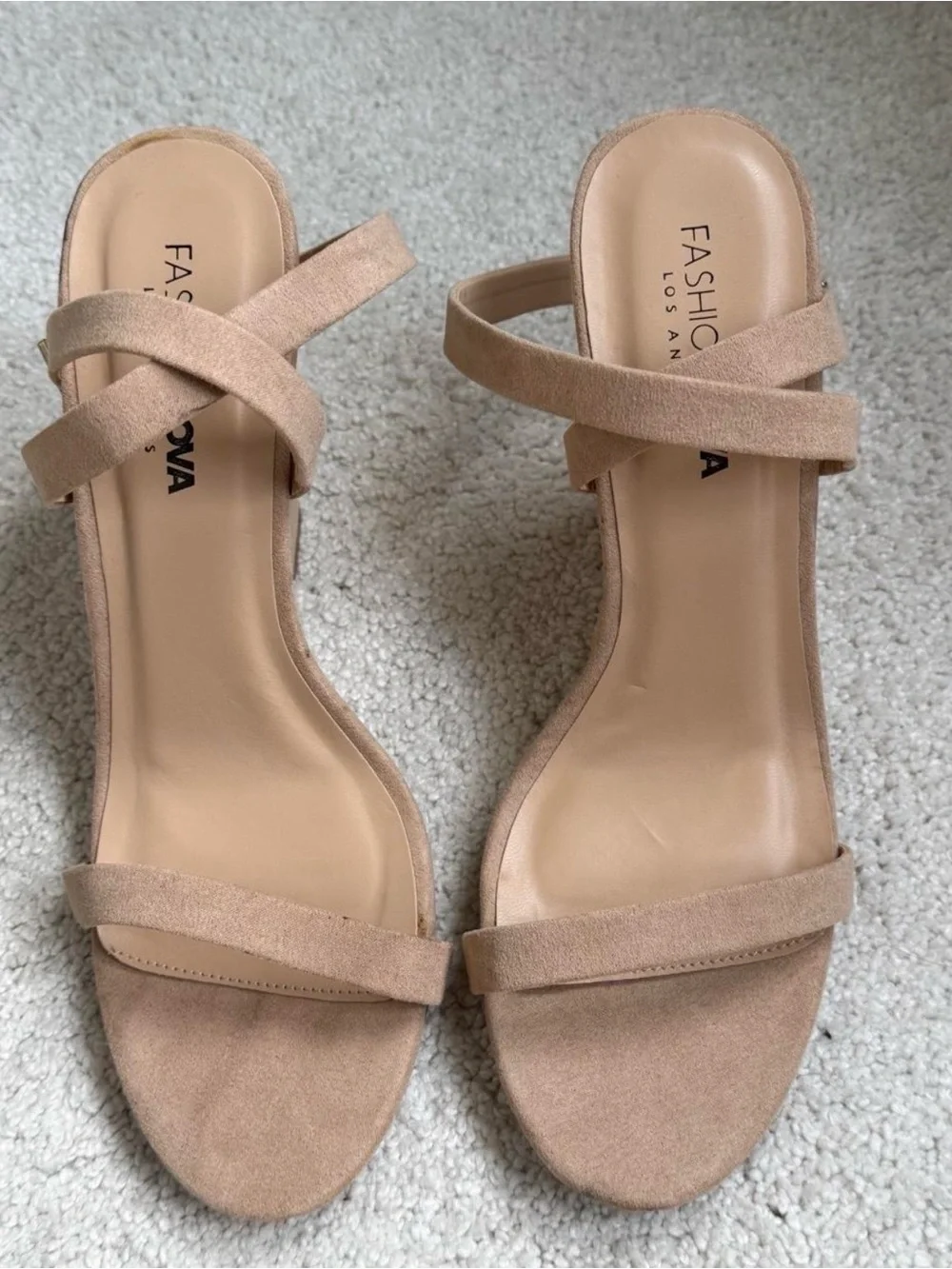 Nude Beige Crisscross Ankle-Strap Wedge Sandals